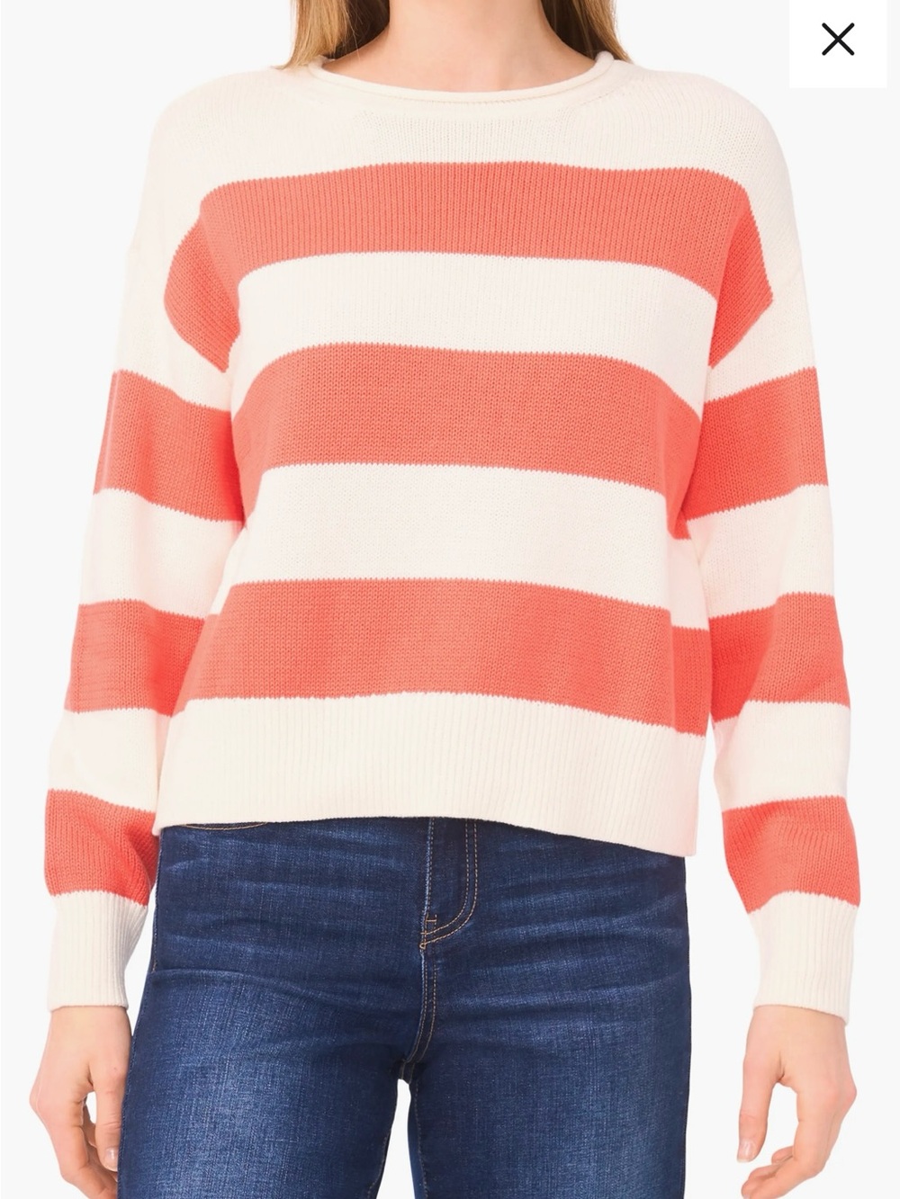 New with tags size XL CeCe Striped Crewneck Sweater in Papaya